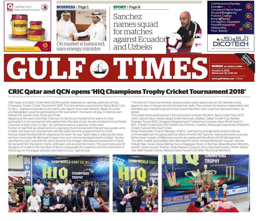 Gulf Times HIQ Champions Oct 2018