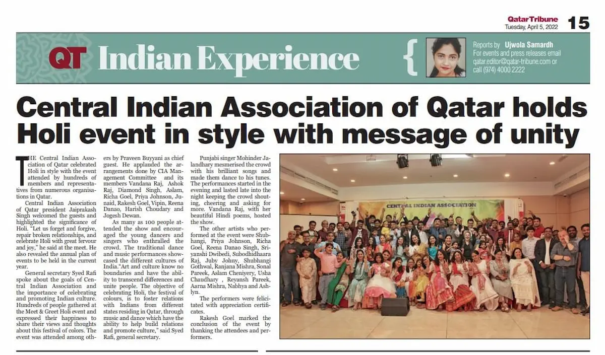 Qatar Tribune CIA Holi Apr 2022